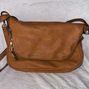 Elegant Tan Faux Leather Shoulder Bag, GUC